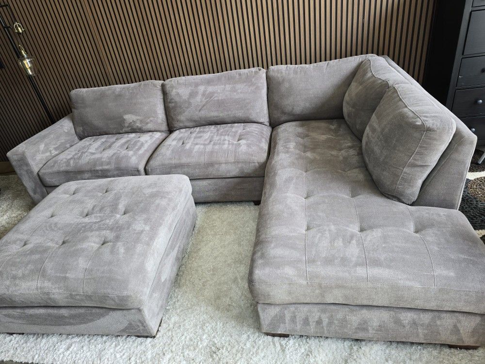 LIKE NEW- Thomasville Miles Fabric Gray Sectional with Ottoman Total 3 Piece SUPER COMFY