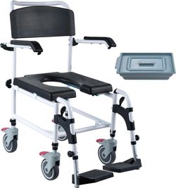 VEVOR Shower Commode Wheelchair 350 LBS Capacity Bedside Commode Chair #1968E G1