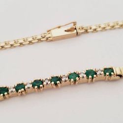 💎 14K Gold Emerald & Diamond Bracelet – 7” – 4.6g – Gemstones Verified – Elegant & Rare