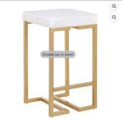 26" Contemporary-glam Counter Stool in Gold with White Velvet Cushion