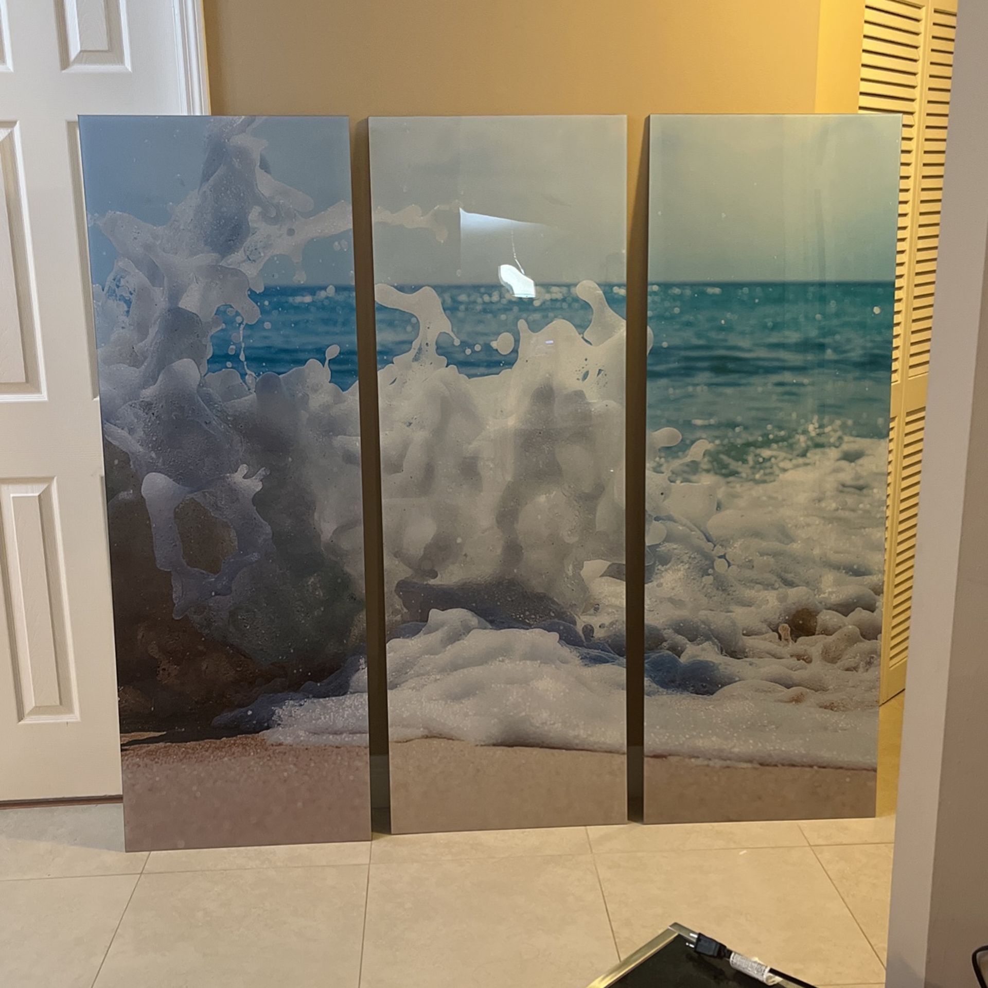 Acrylic Triptych 3 Large Panels Beach Scene