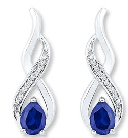 Kay Jewelers Brand new Lab-Created Sapphire 1/20 cttw Diamonds 10K White Gold Earrings