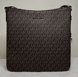 Michael Kors Jet Set Travel Brown RED PVC MK Signature Large Messenger Bag