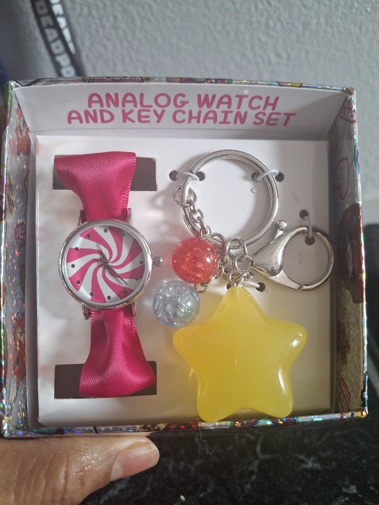 Girls Watch & Keychain Set 