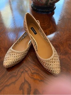 Nine West Metallic Woven Pointed-Toe Flats in Gold
