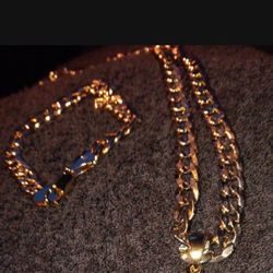 Solid 18k Gold Super Plated Chain with Bracelet 