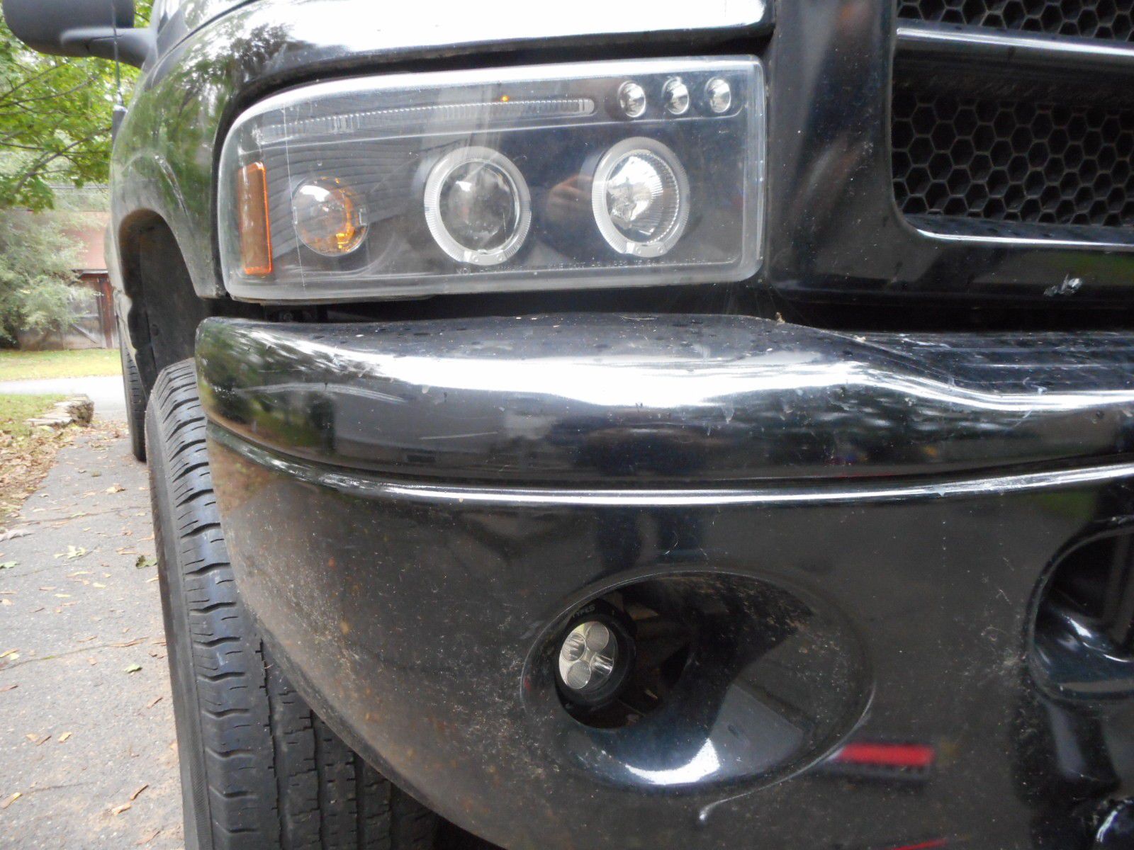 94-99 Dodge Ram aftermarket halo headlights and LED fog lights