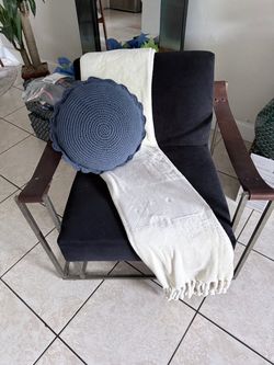 Modern Industrial Accent Chair /Metal Frame & Leather Arms
