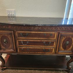 MOVING OUT SALE!!!- Vintage Buffet Cabinet (Oak Wood/Marble) 