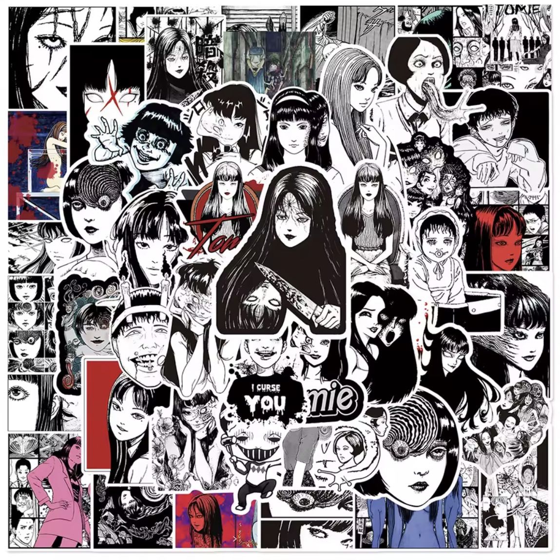 50Pcs Junji Ito Horror Anime Manga Stickers Tomie, Uzumaki, Gyo Waterproof Vinyl