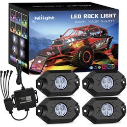 Nilight RGB LED Rock Lights Kit, 4 pods Underglow Multicolor Neon Light Pod with Bluetooth App Control Flashing Music Mode Wheel Well Light for Truck 