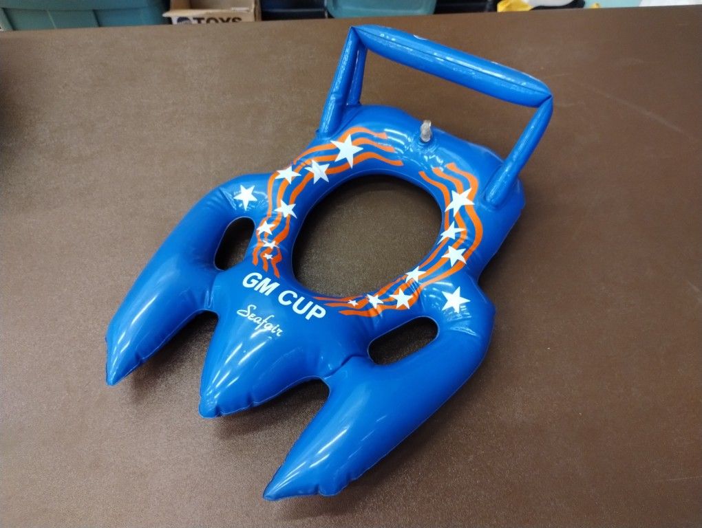 Vintage GM Cup/Seafair hydroplane inflatable boat toy, blue