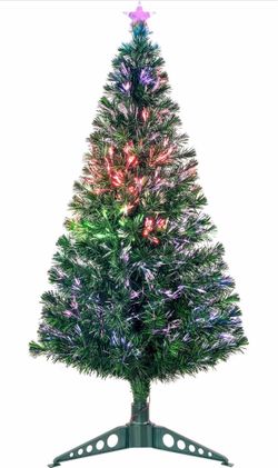 5FT Fiber Optic Green Christmas Tree Artificial Tree With Stand,Pre-Lit Full Xmas Tree With Top Star Perfect For Indoor Holiday Decoration