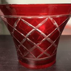 Vintage Ruby Red Glass Cut Bowl.