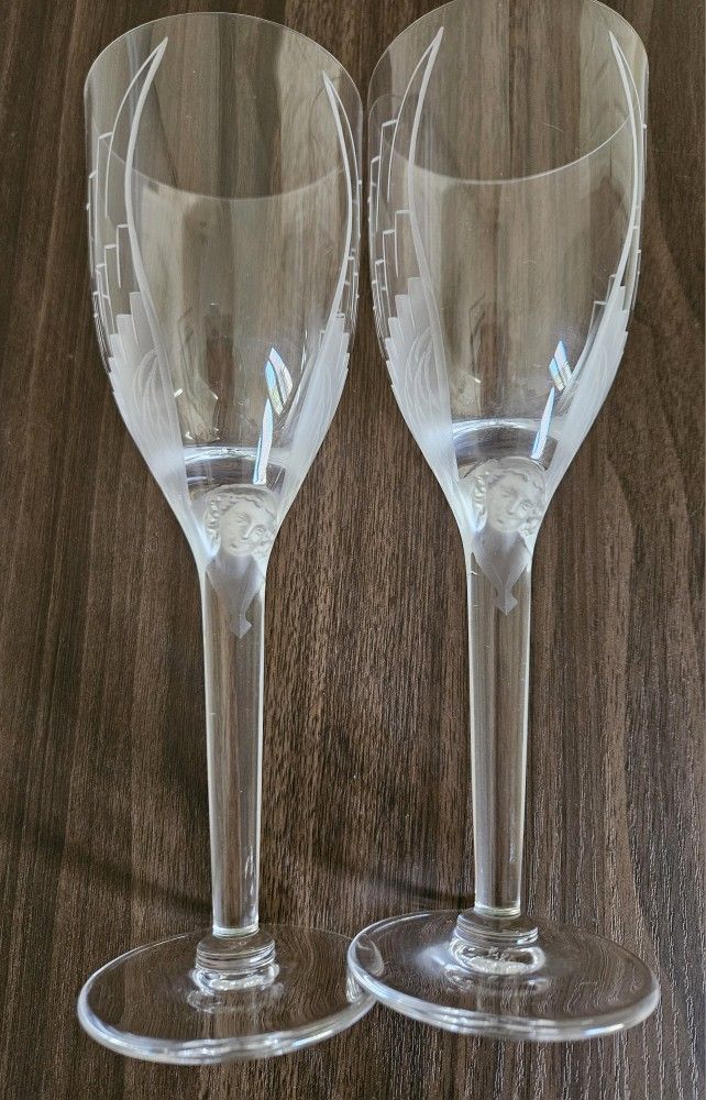Lalique Crystal Angel Champagne Glasses