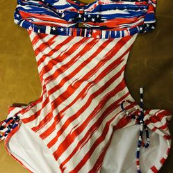 Red White & Blue American Flag One Piece Patriotic Womens Swimsuit XS BRAND NEW