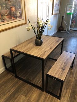 Dining table set with 2 benches