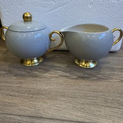 Flintridge China sugar and creamer set Marino Rose Bud Gray -MID CENTURY VINTAGE
