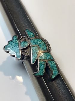 Vintage Sterling Silver Old Zuni Dancer Turquoise Ring, Size 6