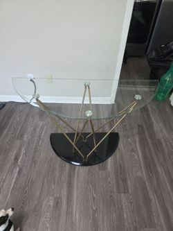 Half Moon Glass Console Table Gold Metal
