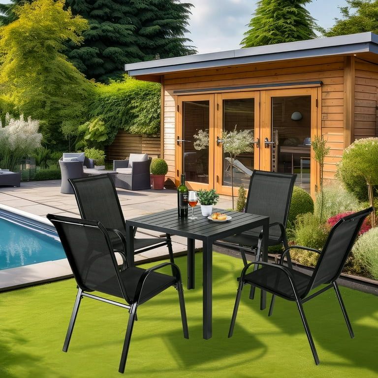 3pcs Patio Chairs Stackable Dining Chairs Set of 3 Metal and Teslin Outdoor Chairs for Lawn Deck Balcony Porch Poolside (Balck),All Products : American Fashion Style Bags On Sale