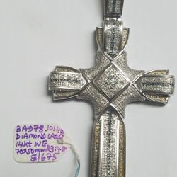 14k White Gold Diamond Cross By Joe Rodeo 70x50mm In Size