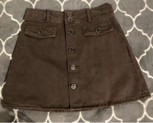 HM Brown Denim Button-Front Mini Skirt