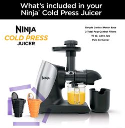 Ninja Cold Press Juicer Pro, Slow Juicer 150W, Total Pulp Control, Quiet Motor, JC100 Cloud Silver