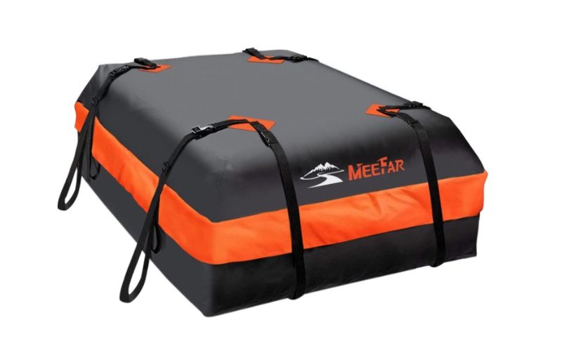 MeeFar Car Roof Bag XBEEK Rooftop Top Cargo Carrier Bag Waterproof 15 Cubic Feet For All Cars With/Without Rack, Includes Anti-Slip Mat, 8 Reinforced