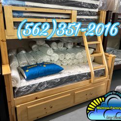 Twin Full Natural Bunk Bed With Trundle New Nuevo 