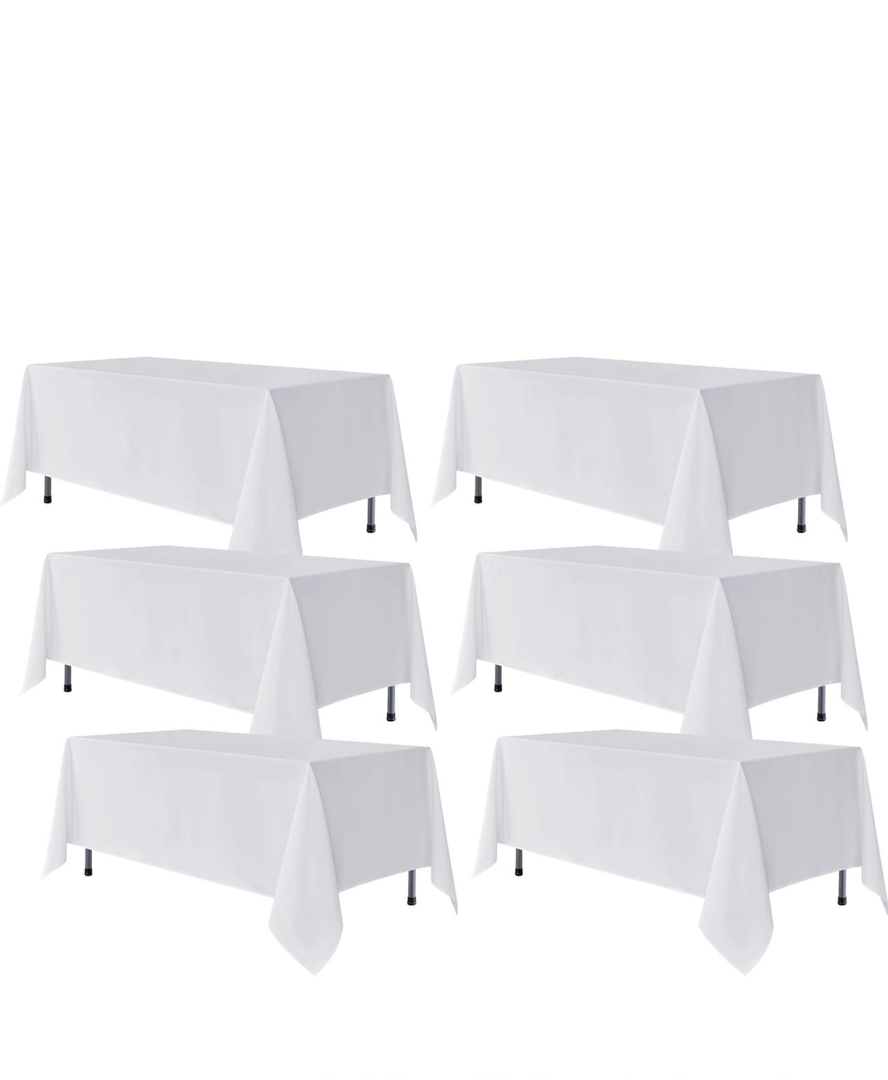 Fitable 6 Pack White Rectangle Table Clothes - 90 x 156 Inch - Wrinkle and Stain Resistant Fabric Tablecloths, Washable Polyester Table Covers for Wed