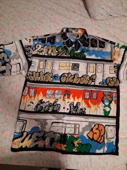 Graffiti NYC Subway Print Button-Up Shirt