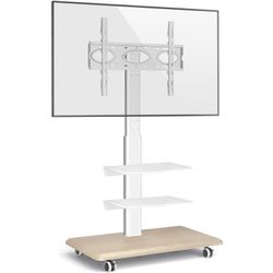Rolling TV Stand on wheels for most 32-65 inch TVs, Mobile Floor TV trolleys Height-adjustable Rotatable Max. VESA 400x400mm