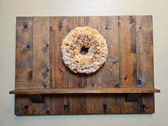Rustic Wood Wall Shelf with Coat Hooks