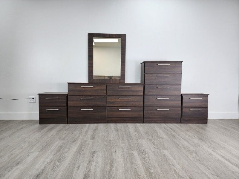 Brand New Bedroom Sets/ Dresser With Mirror,  Chest And Two Nightstands 