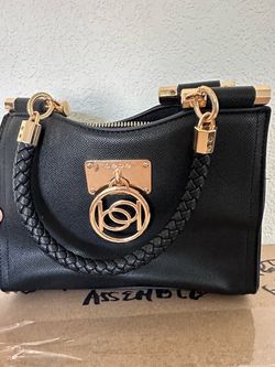 Bebe Black Mini Handbag with Gold Hardware