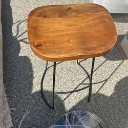 Wood Seat Stool With Metal Frame