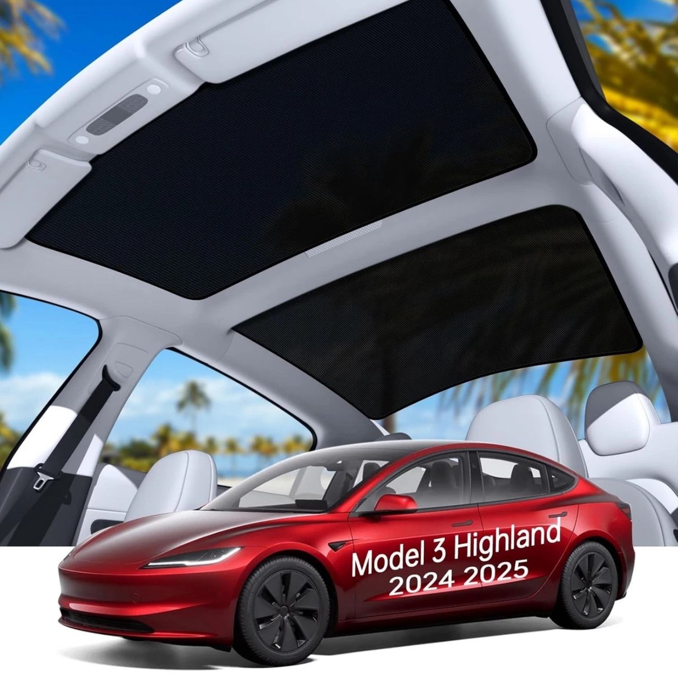 Tesla 2024 Model 3 Glass Roof Sunshade Front Rear Top Windows Sunshade Foldable