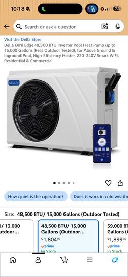 Brand New DELLA 48,500 BTU Smart Pool Heat Pump Heater/Cooler