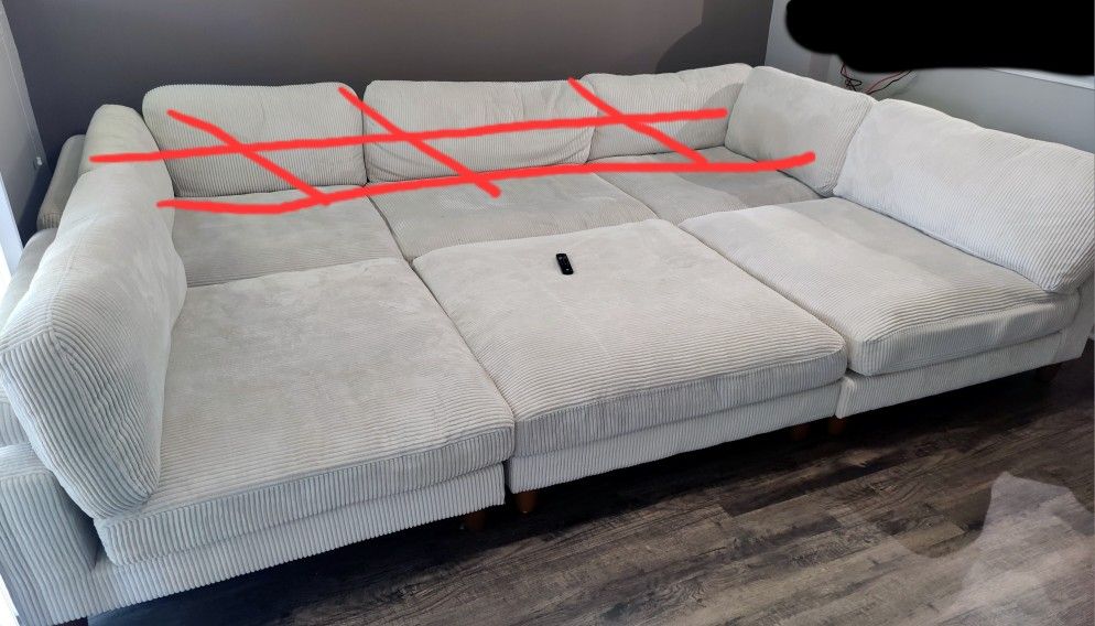 SOFT and CLEAN THREE 3 Piece White Corduroy Sectional Couch