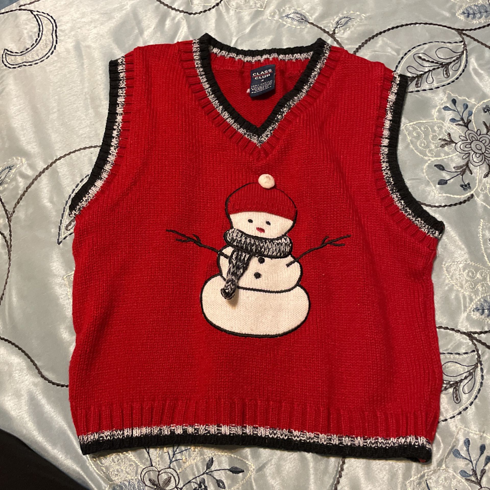 Kids Red Snowman Sweater Vest Size 4T Class Club