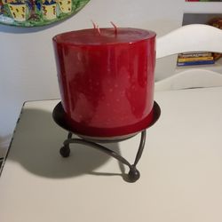 New Pillar Candle on Decorative Iron Holder