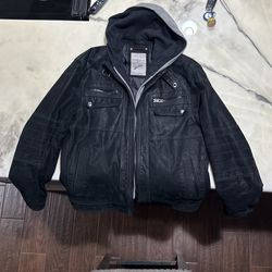 Angelo Litrico Leather Detachable Hoodie Heavyweight Jacket