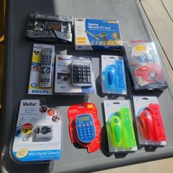 Lot Of 10 Items Mino Camera, Calculator, DS Starter Kit, PCI Card Electronics, and More