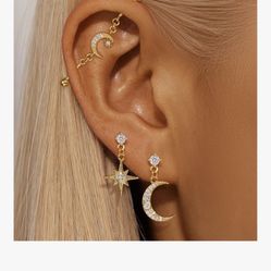 18K Gold Plated CZ Moon Cartilage Industrial Barbell Earrings for Women