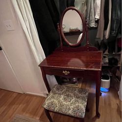 Dark Brown Small Vanity With Stool