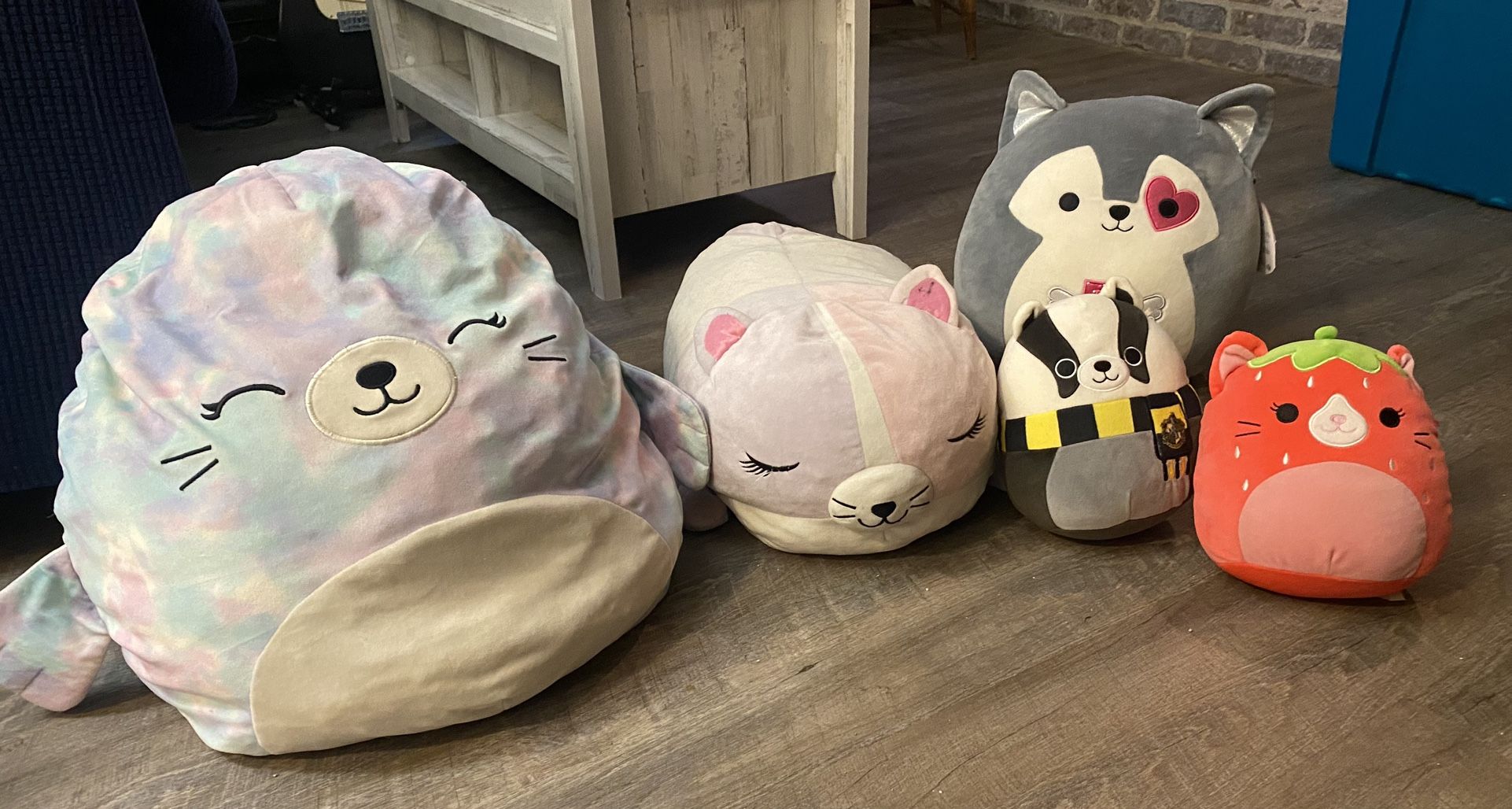 Squishable snuggle characters, various sizes, and 7 big multicolor flower pillows.  $7 each or best offer!  $60. for everything 