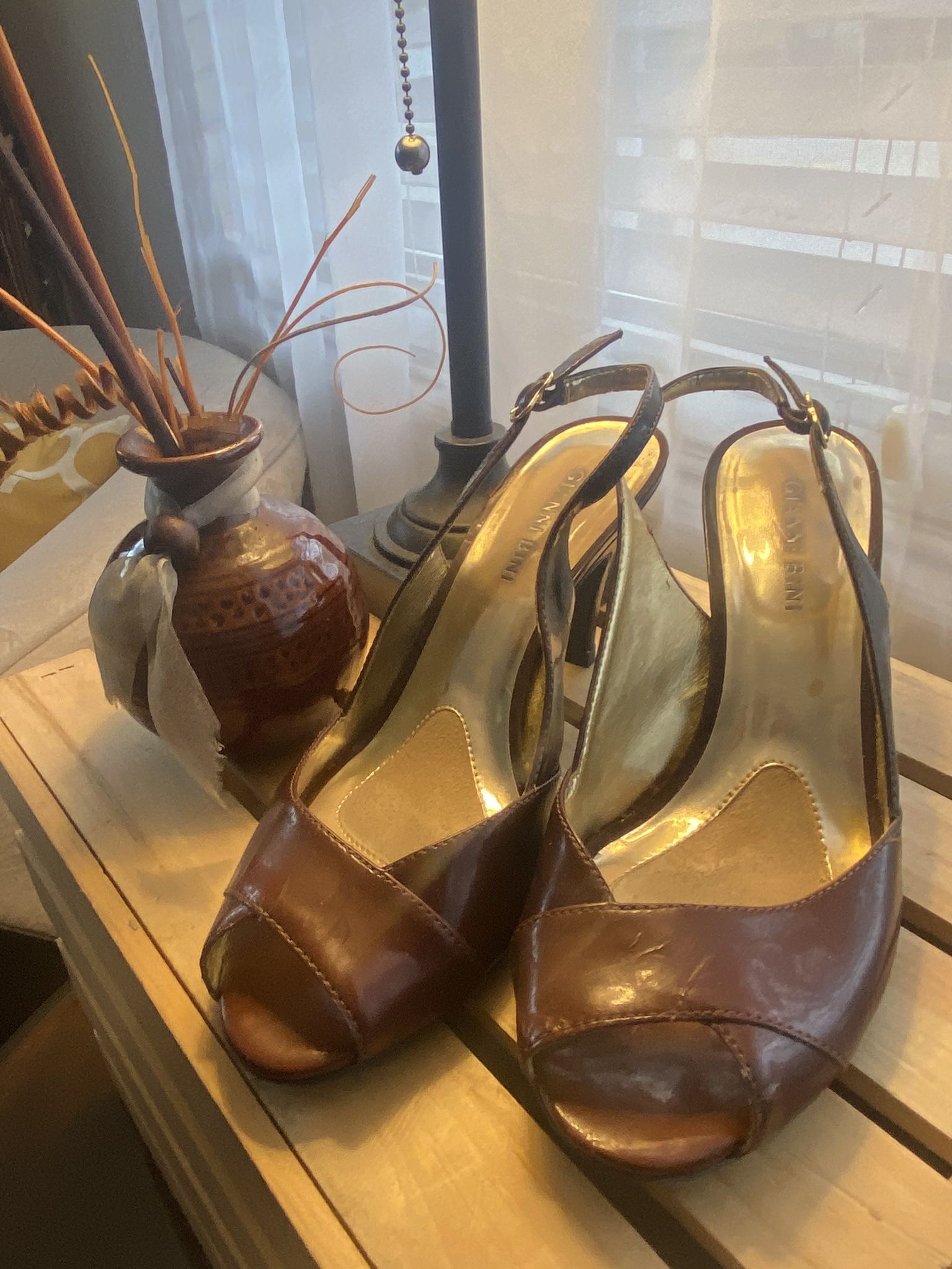 Gianni Bini Brown Patent Leather Slingback High Heels