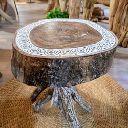 Handcarved Wooden Side table 