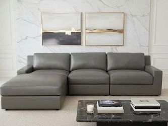Modern Gray Leather Sectional Sofa with Chaise, Priced to Sell!